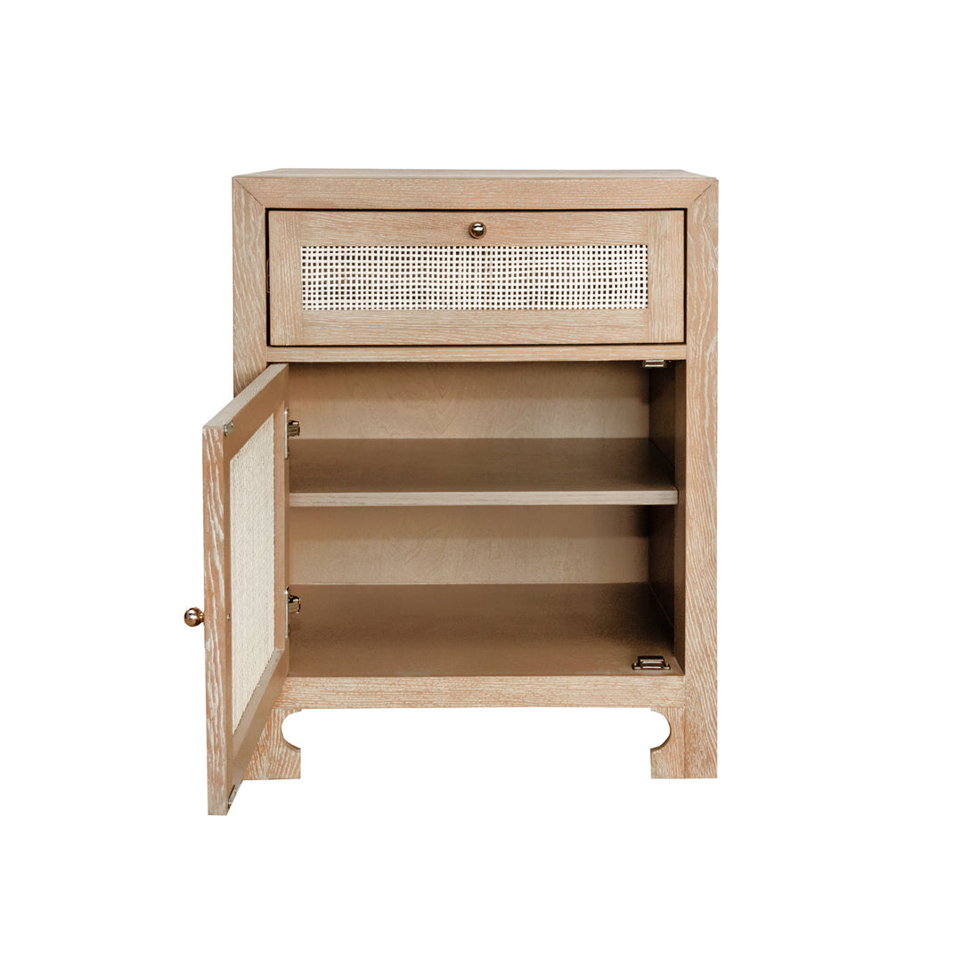 One Door Cabinet With Cane Door Front In Cerused Oak
 - RUTH CO