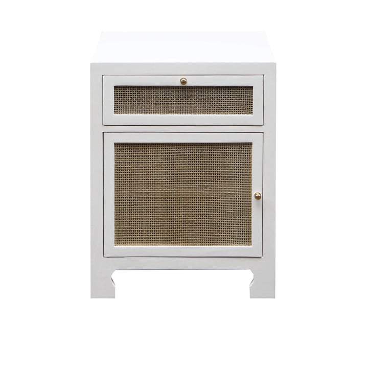 Cabinet W Cane Door Front In White Lacquer  - RUTH WH