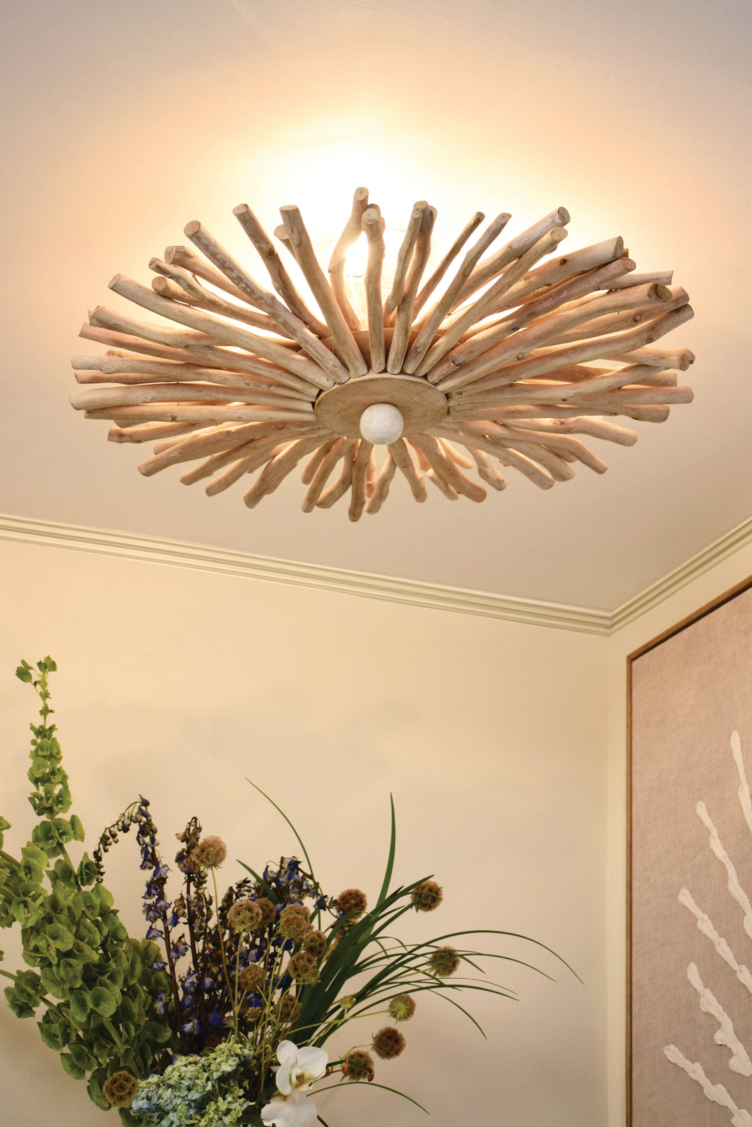 Small Round Wall Sconce Handcrafted With Whitewash Eurcalyptus Wood - RIO SM