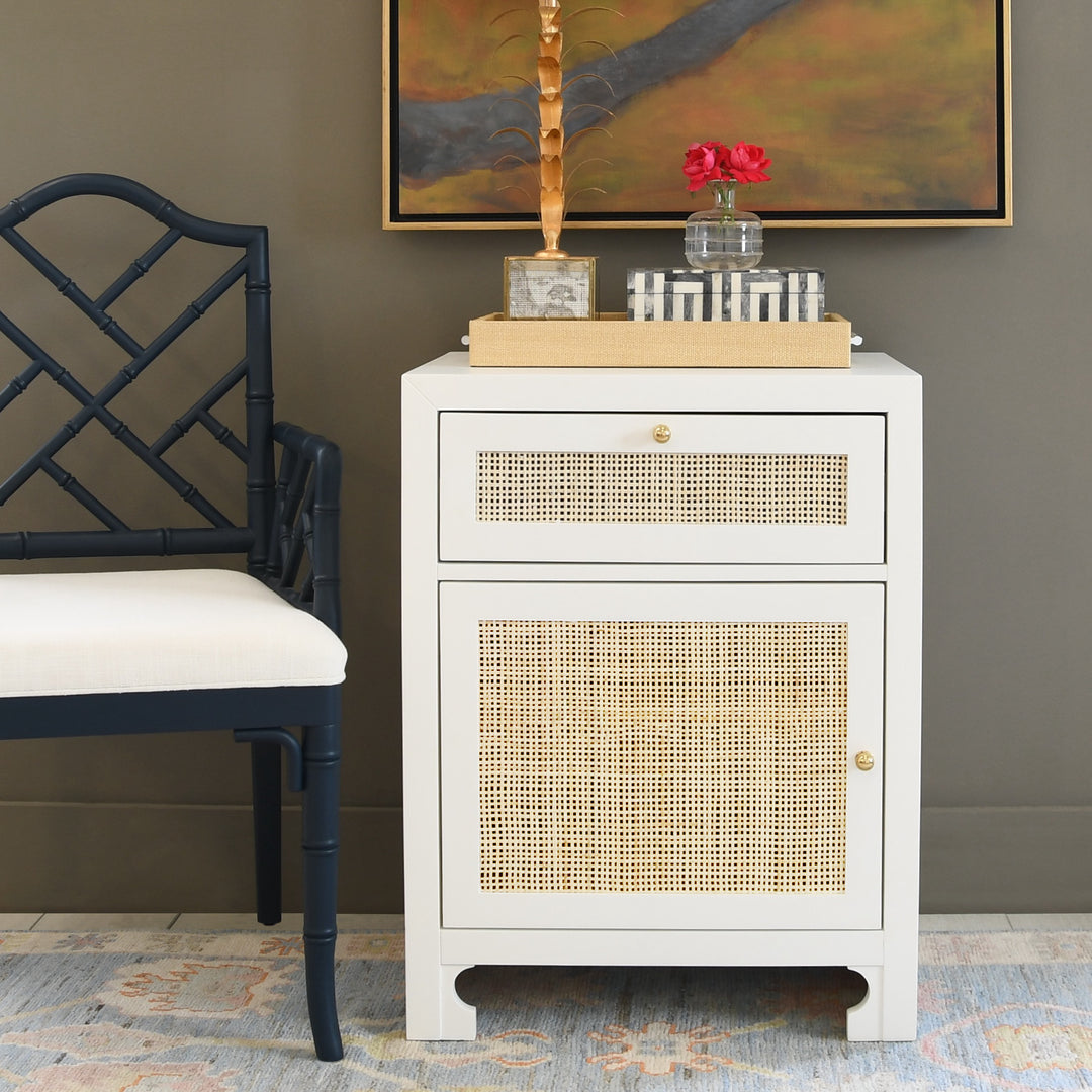 Cabinet W Cane Door Front In White Lacquer  - RUTH WH