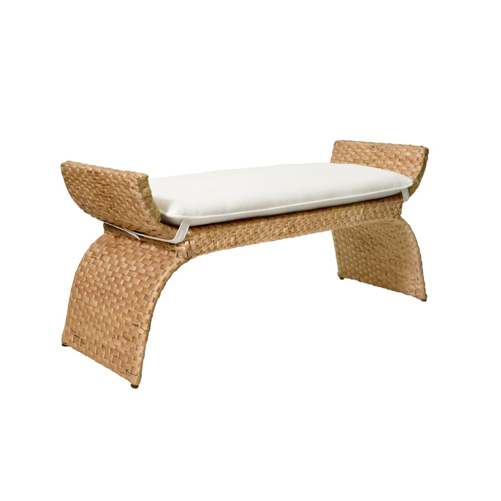 Arched Bench In Woven Water Hyacinth With Performance Ivory Linen Cushion - SACHI