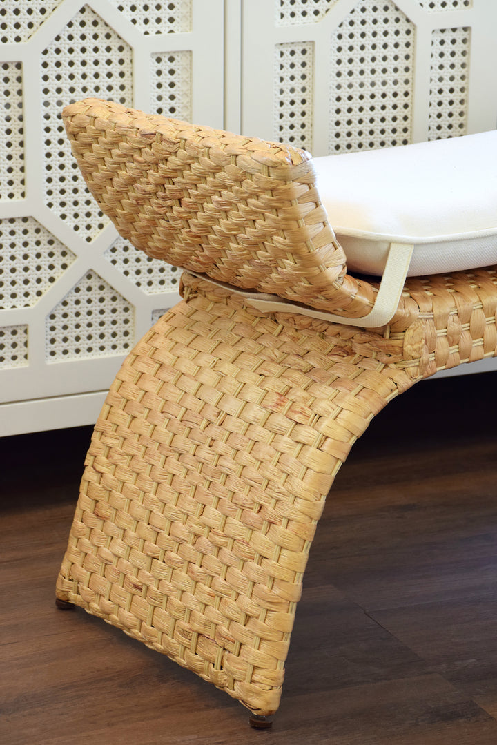 Arched Bench In Woven Water Hyacinth With Performance Ivory Linen Cushion - SACHI