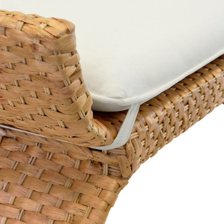 Arched Bench In Woven Water Hyacinth With Performance Ivory Linen Cushion - SACHI