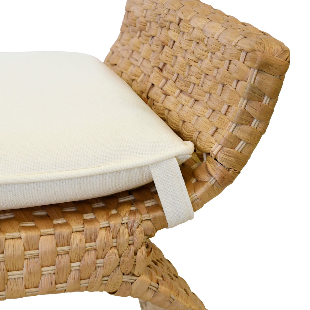 Arched Bench In Woven Water Hyacinth With Performance Ivory Linen Cushion - SACHI
