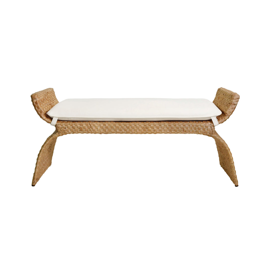 Arched Bench In Woven Water Hyacinth With Performance Ivory Linen Cushion - SACHI