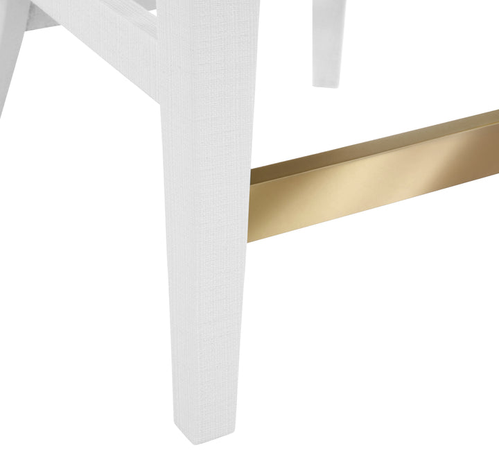 Curved Counter Stool With Satin Brass Ring Hardware On Back In Performance White Linen Upholstery And Textured White Linen Frame - SADIE CS WH