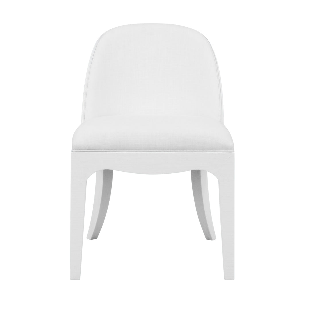 Curved Dining Chair With Satin Brass Ring Hardware On Back In Performance White Linen Upholstery And Textured White Linen Frame - SADIE WH