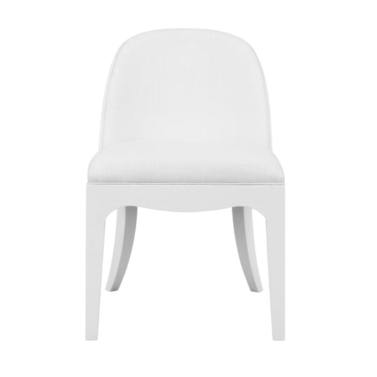 Curved Dining Chair With Satin Brass Ring Hardware On Back In Performance White Linen Upholstery And Textured White Linen Frame - SADIE WH