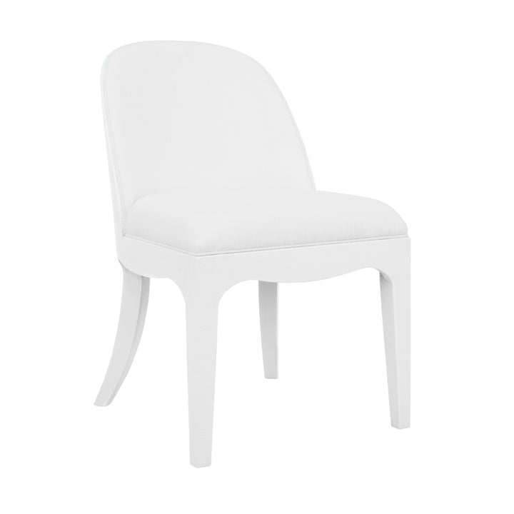 Curved Dining Chair With Satin Brass Ring Hardware On Back In Performance White Linen Upholstery And Textured White Linen Frame - SADIE WH