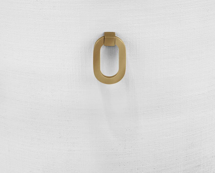 Curved Dining Chair With Satin Brass Ring Hardware On Back In Performance White Linen Upholstery And Textured White Linen Frame - SADIE WH