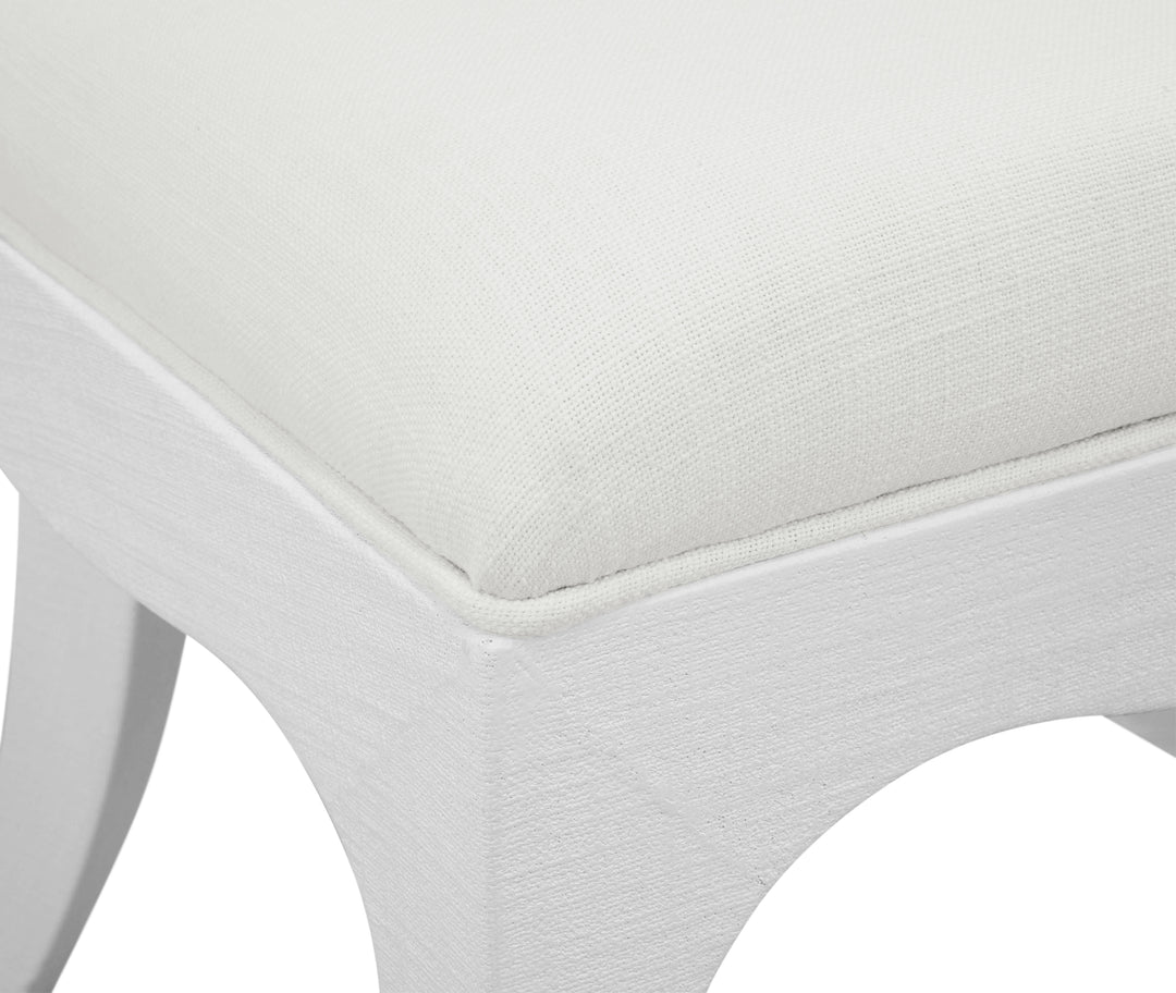 Curved Dining Chair With Satin Brass Ring Hardware On Back In Performance White Linen Upholstery And Textured White Linen Frame - SADIE WH