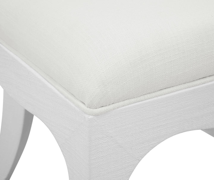 Curved Dining Chair With Satin Brass Ring Hardware On Back In Performance White Linen Upholstery And Textured White Linen Frame - SADIE WH
