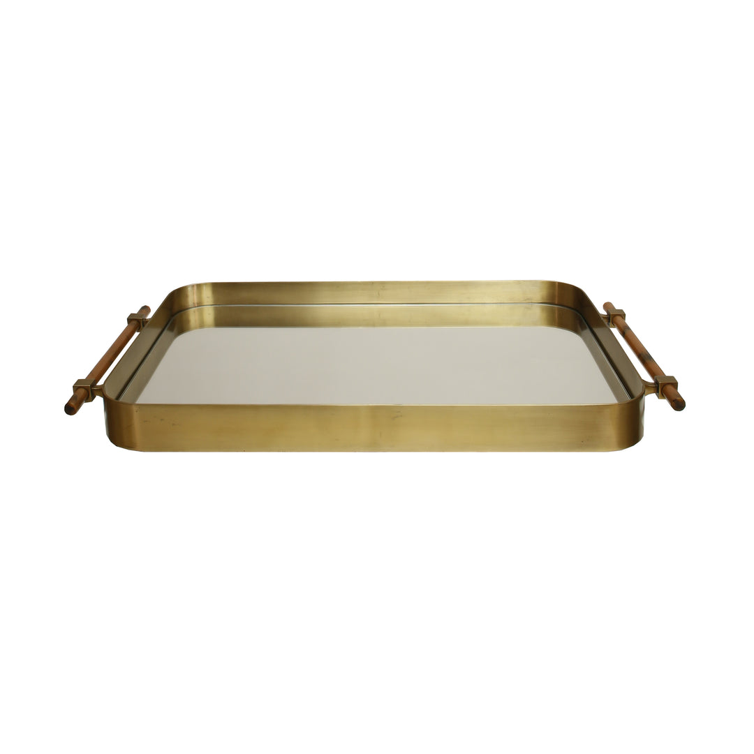 Antique Brass Frame Tray W Inset Mirror - SARATOGA BR