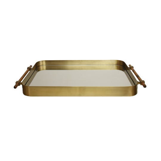Antique Brass Frame Tray W Inset Mirror - SARATOGA BR