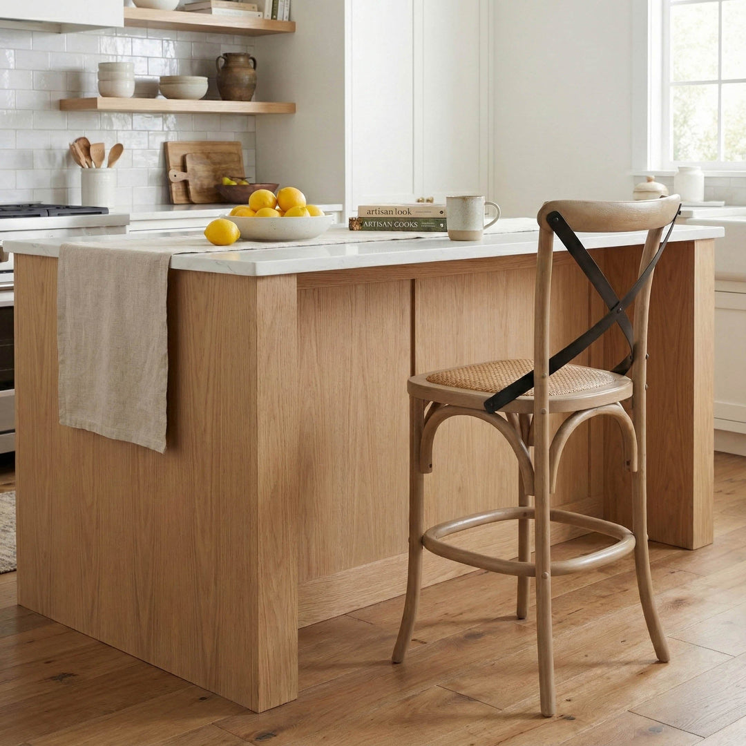 Cross Back Fixed Counter Stool - Sundried