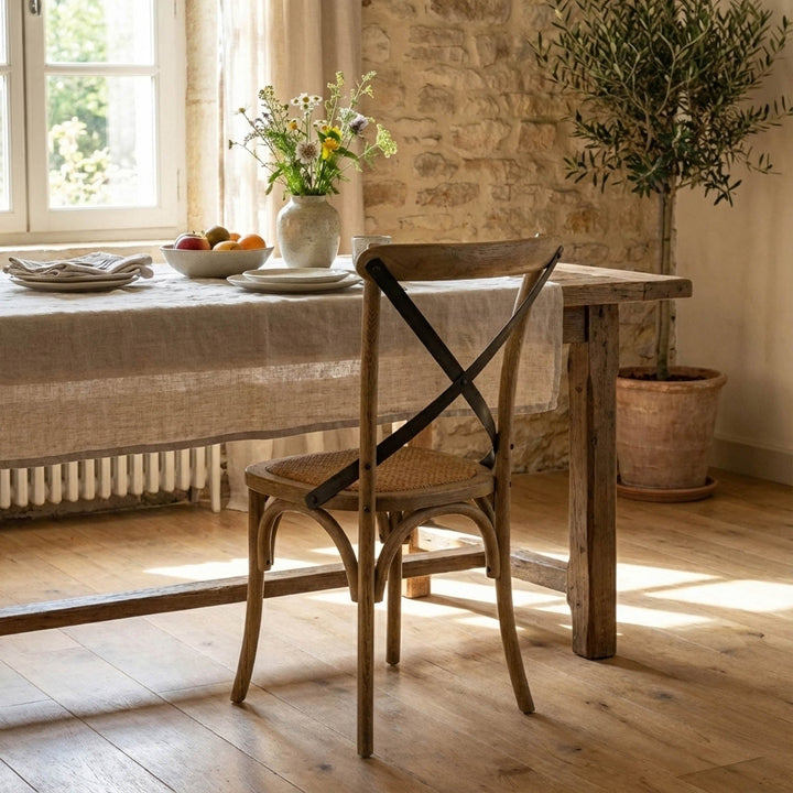 Cross Back Chair w/ Rattan Seat - Sundried
