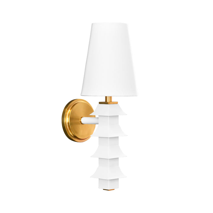 Handpainted Tole Pagoda Sconce In White - SEDONA WH