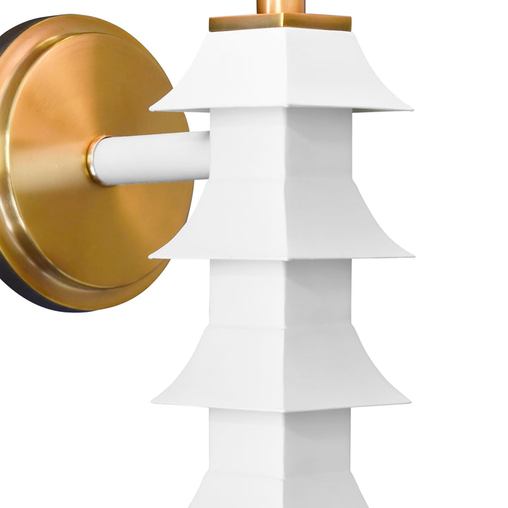 Handpainted Tole Pagoda Sconce In White - SEDONA WH