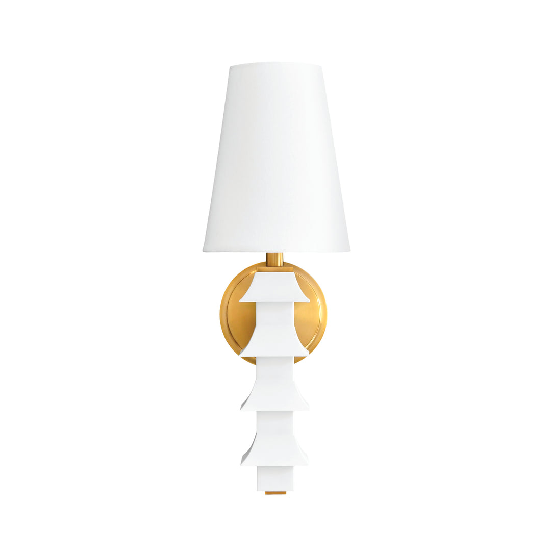 Handpainted Tole Pagoda Sconce In White - SEDONA WH