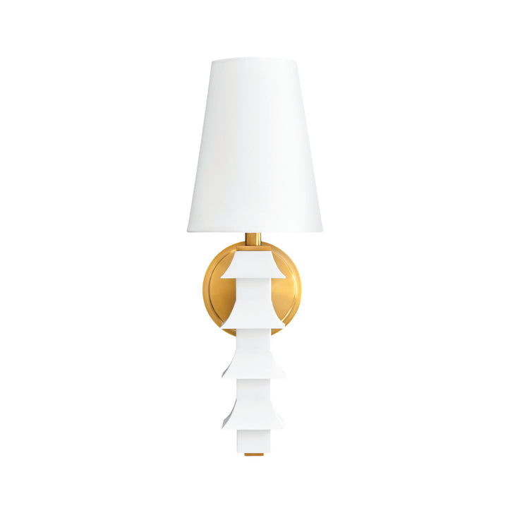 Handpainted Tole Pagoda Sconce In White - SEDONA WH