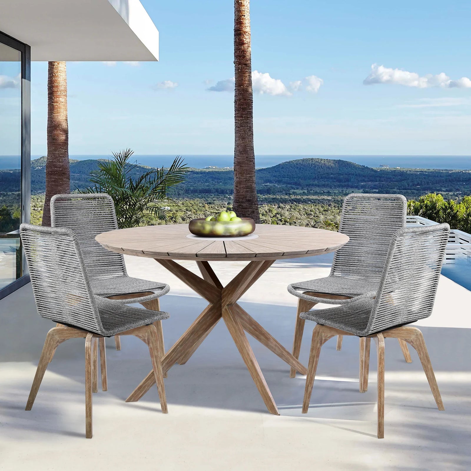 American Home Furniture Armen Living Oasis and Island Outdoor 5 Piece Dining Set