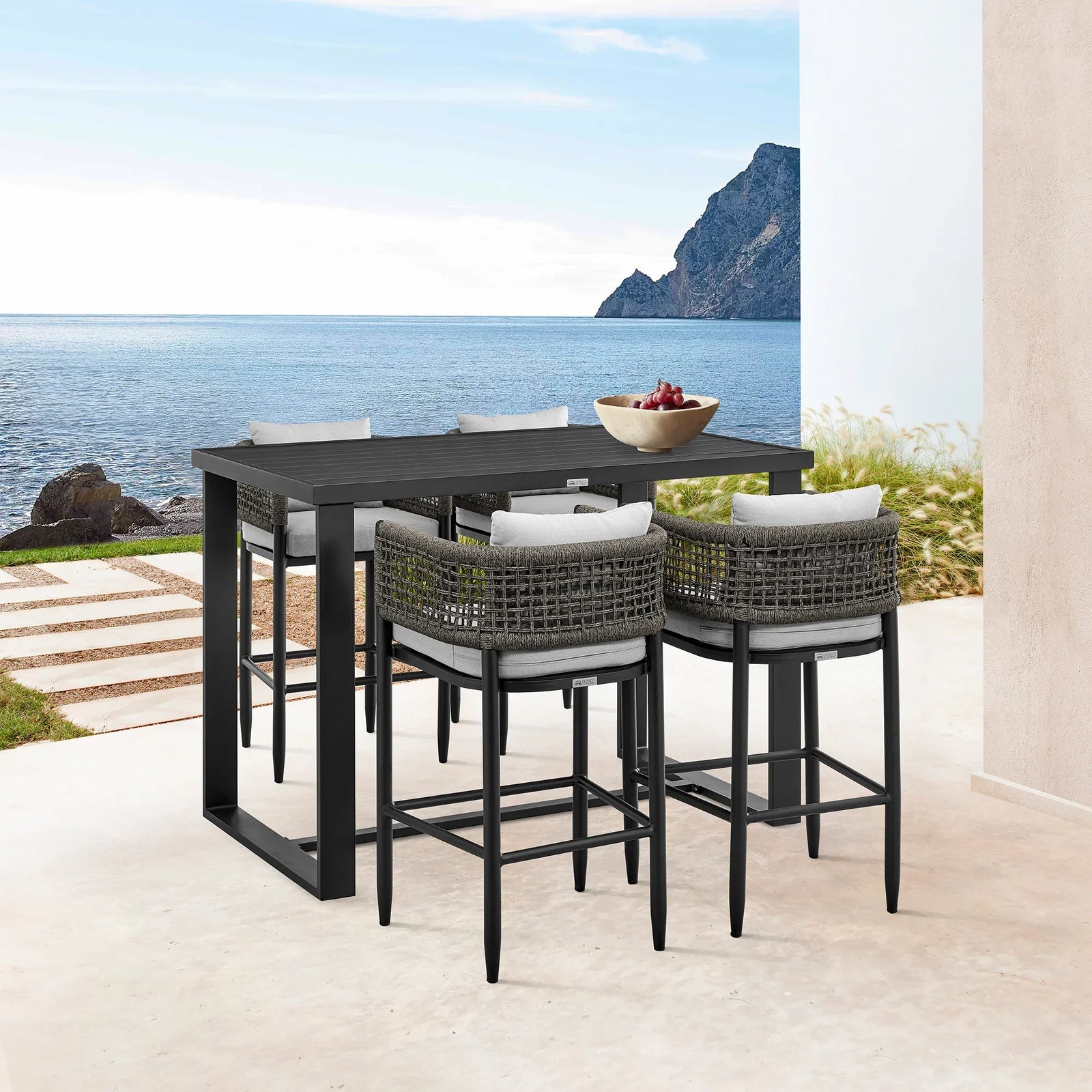 American Home Furniture Armen Living Alegria Outdoor Patio 5-Piece Bar Table Set