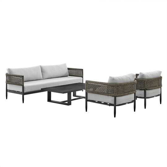American Home Furniture Armen Living Felicia and Argiope 3 Piece Patio Outdoor Swivel Seating Set