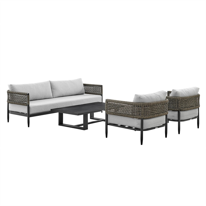 American Home Furniture Armen Living Felicia and Argiope 3 Piece Patio Outdoor Swivel Seating Set