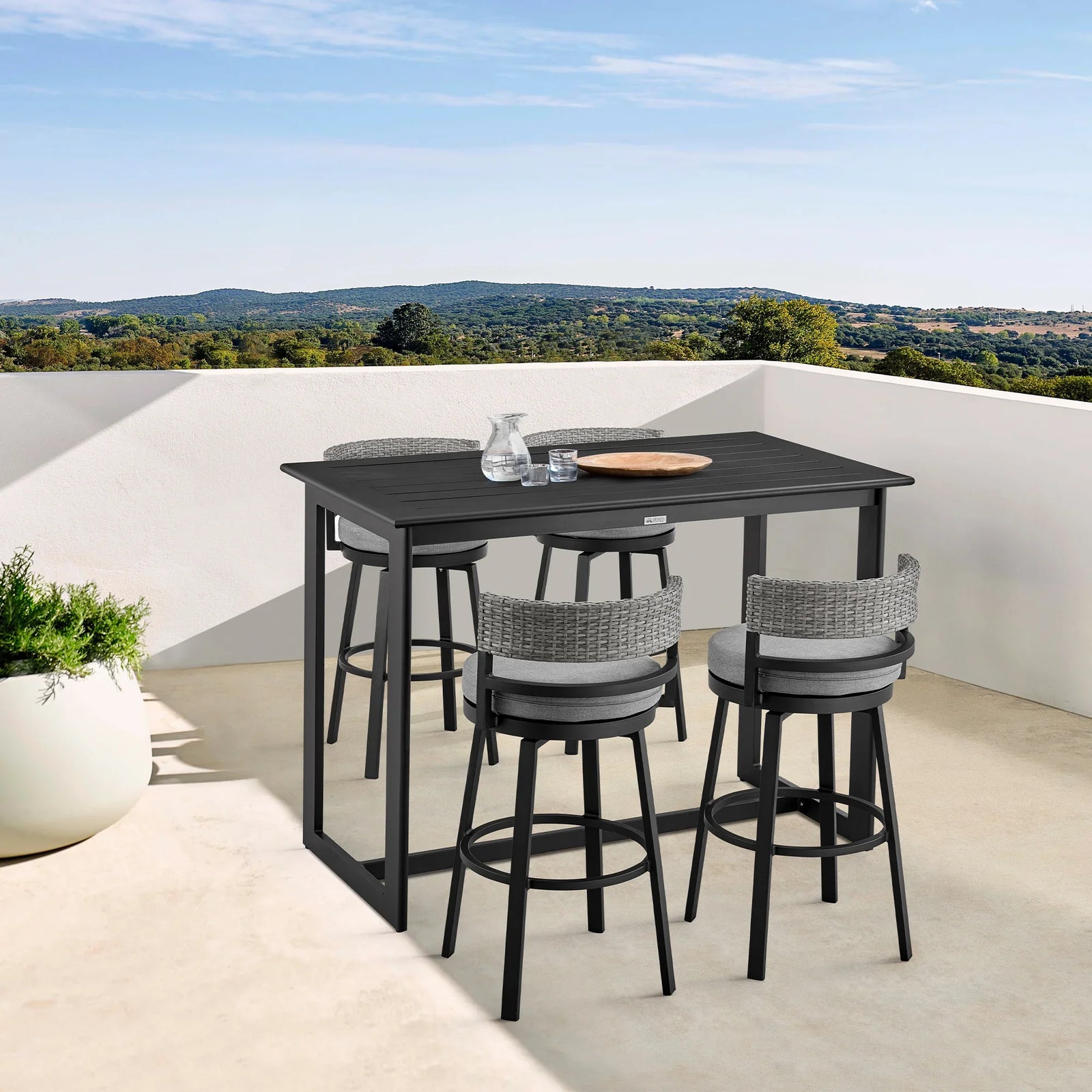 American Home Furniture Armen Living Encinitas Outdoor Patio 5-Piece Bar Table Set