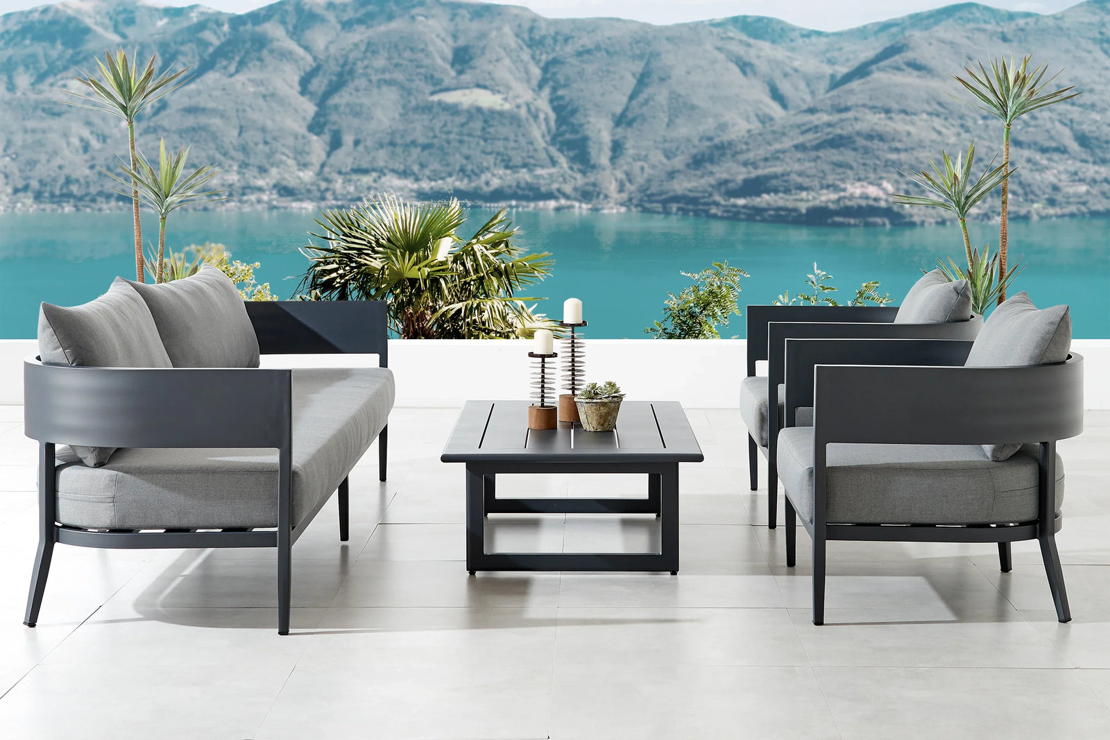American Home Furniture Armen Living Menorca 4 Piece Outdoor Conversation Set