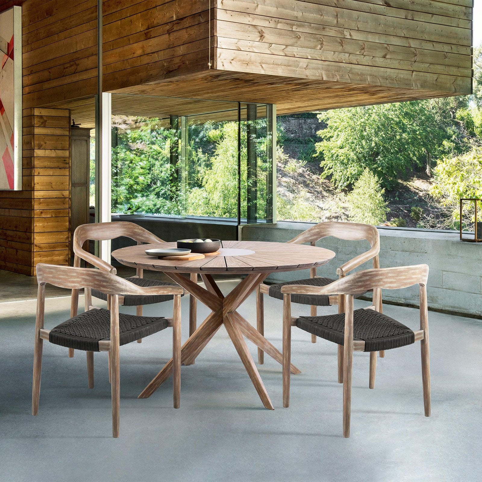 American Home Furniture Armen Living Oasis Santo Outdoor Patio 5 Piece Round Dining Set