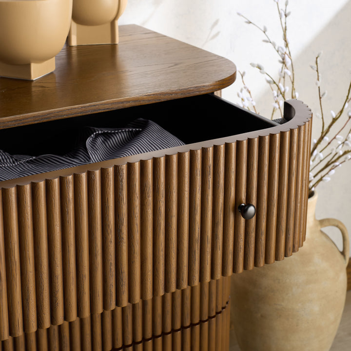 56"W x 18"D x 31.5"H / Medium Oak/Black