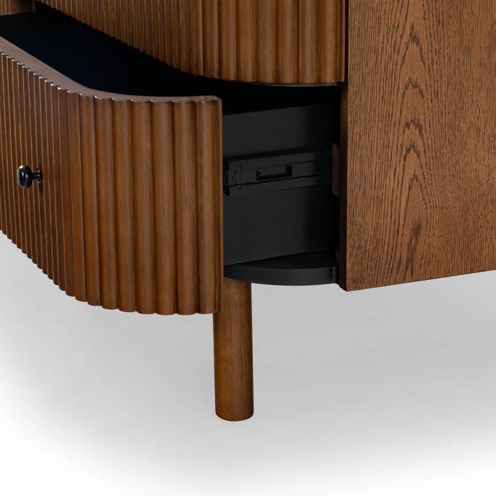 56"W x 18"D x 31.5"H / Medium Oak/Black