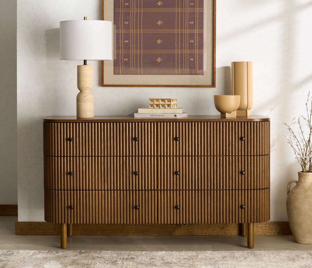 56"W x 18"D x 31.5"H / Medium Oak/Black