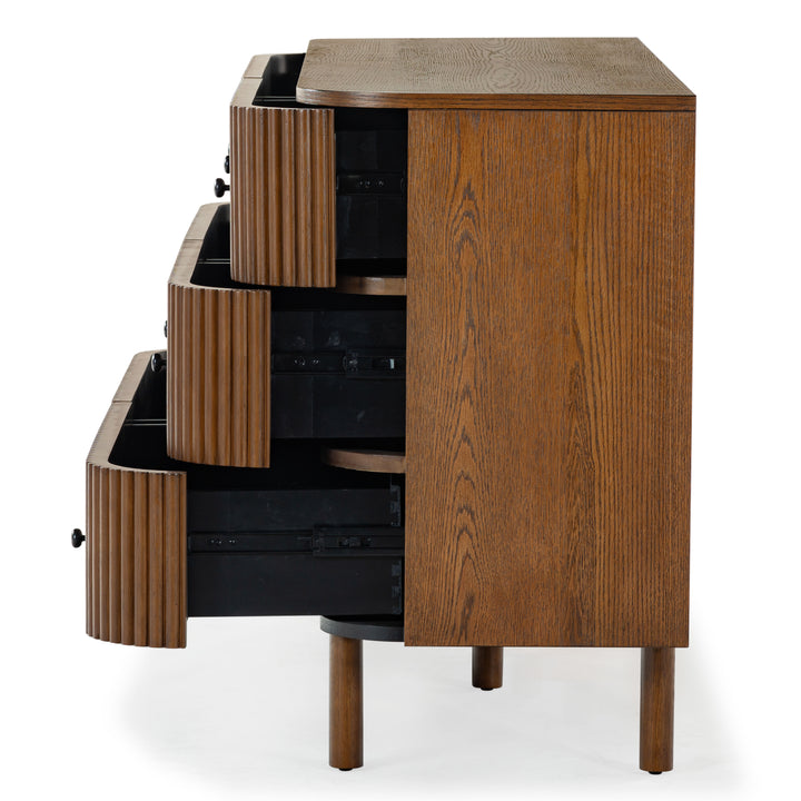 56"W x 18"D x 31.5"H / Medium Oak/Black