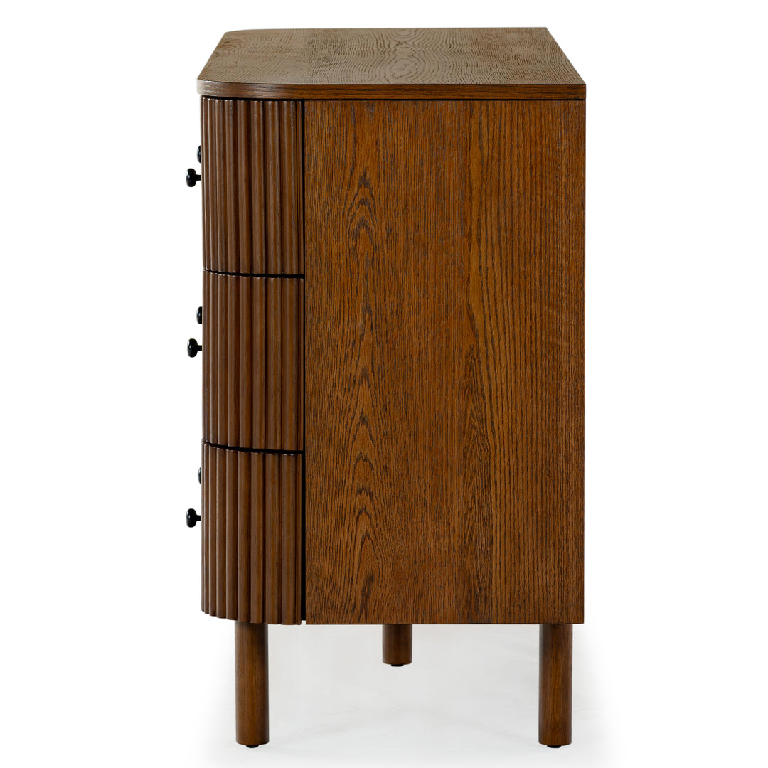 56"W x 18"D x 31.5"H / Medium Oak/Black