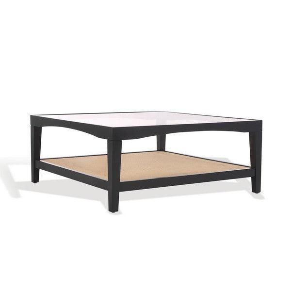 Nicolella Square Glass And Linen Coffee Table - AmericanHomeFurniture