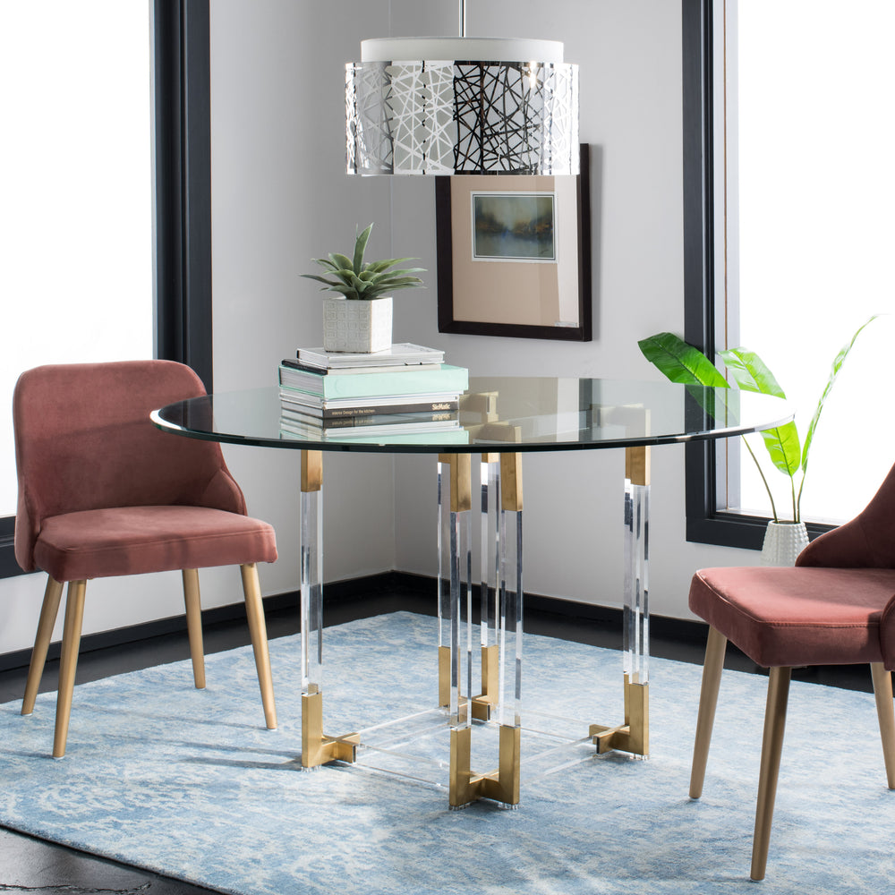 42"W x 42"D x 30"H / Clear/Brass