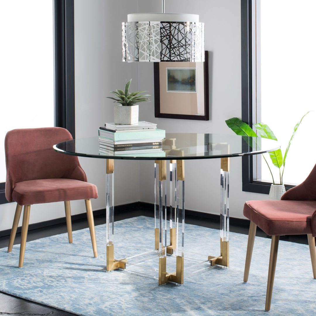 42"W x 42"D x 30"H / Clear/Brass