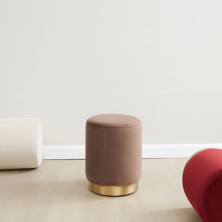 Elsworth Velvet Ottoman With Brass Base - AmericanHomeFurniture