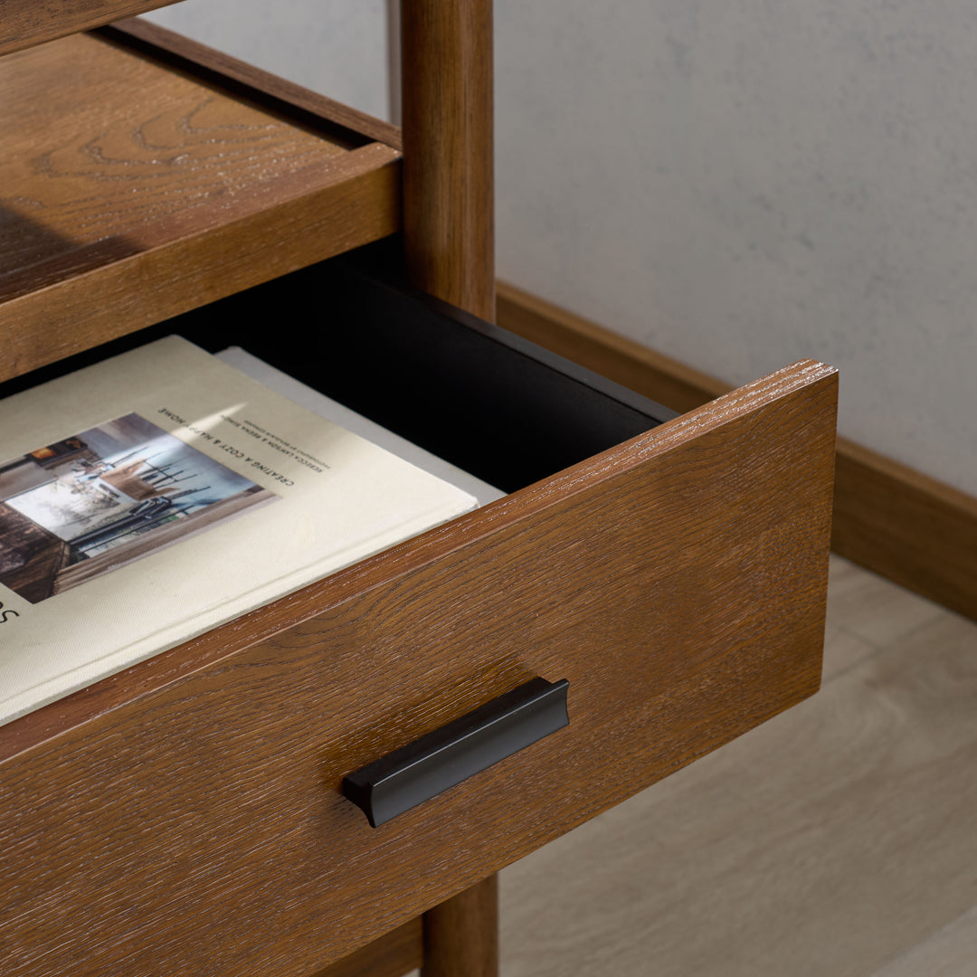 71.3"W x 29.9"D x 29.9"H / Medium Oak/Black