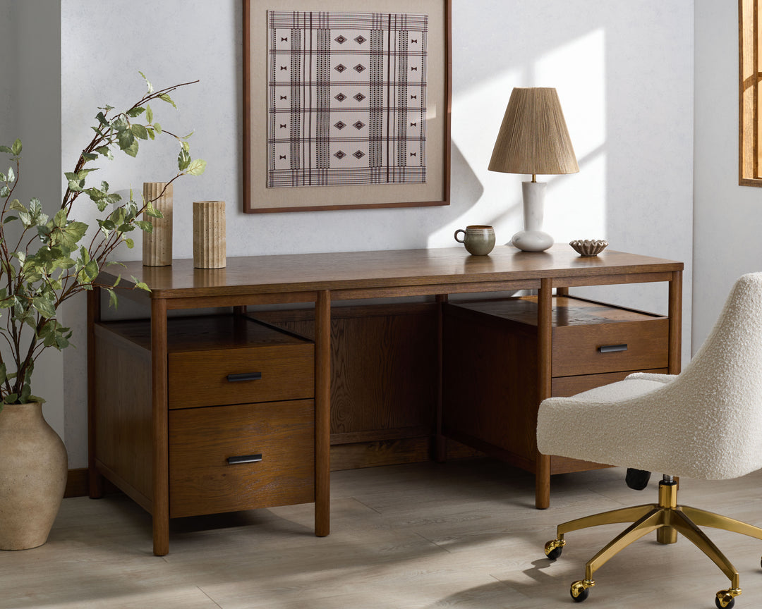 71.3"W x 29.9"D x 29.9"H / Medium Oak/Black