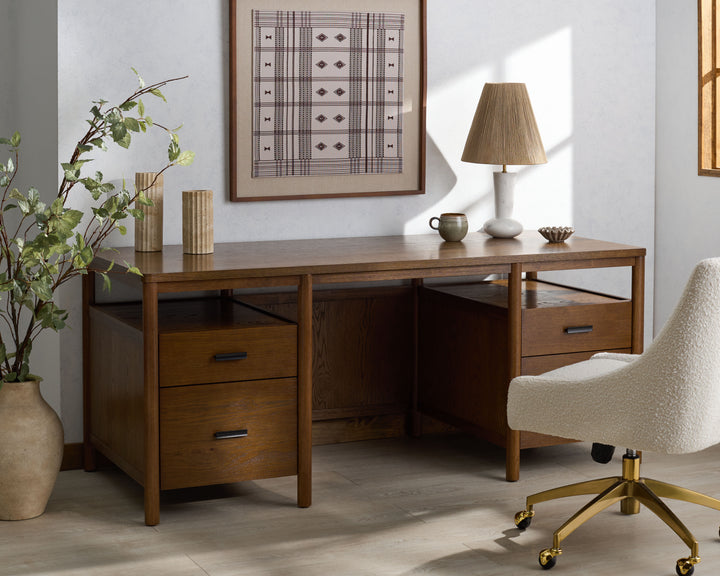 71.3"W x 29.9"D x 29.9"H / Medium Oak/Black