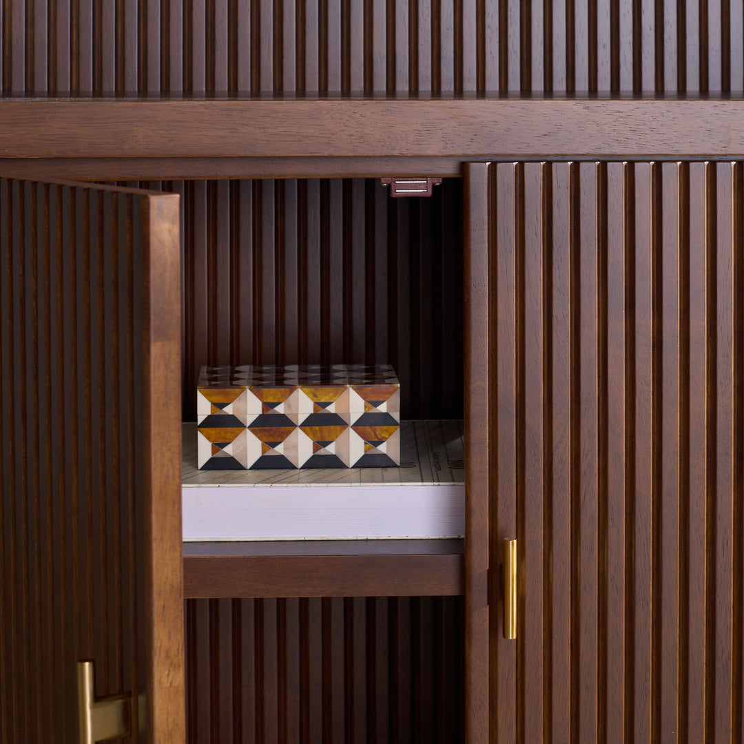 34.1"W x 15"D x 76"H / Walnut/Brass