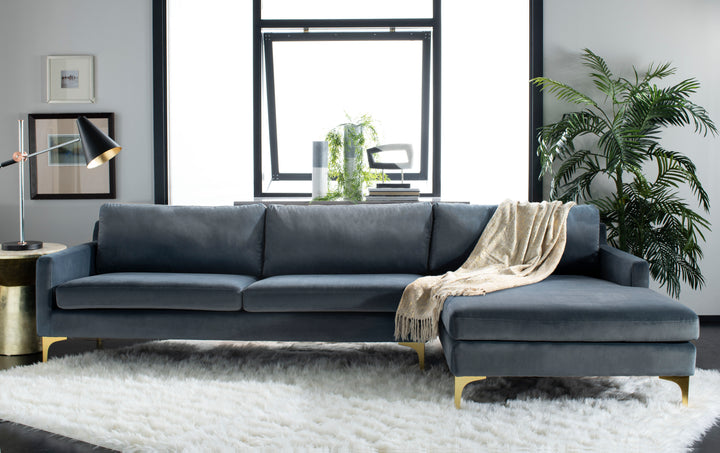 American Home Furniture Safavieh Couture Brayson Chaise Sectional Sofa Right Facing/ Dusty Blue