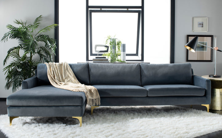 American Home Furniture Safavieh Couture Brayson Chaise Sectional Sofa Right Facing/ Dusty Blue