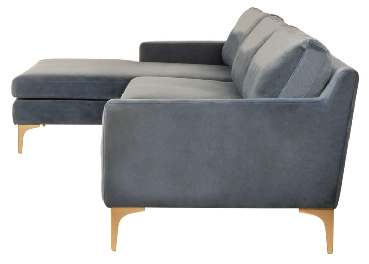 American Home Furniture Safavieh Couture Brayson Chaise Sectional Sofa Right Facing/ Dusty Blue