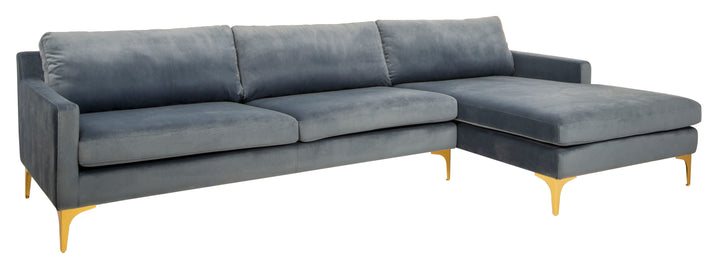 American Home Furniture Safavieh Couture Brayson Chaise Sectional Sofa Right Facing/ Dusty Blue