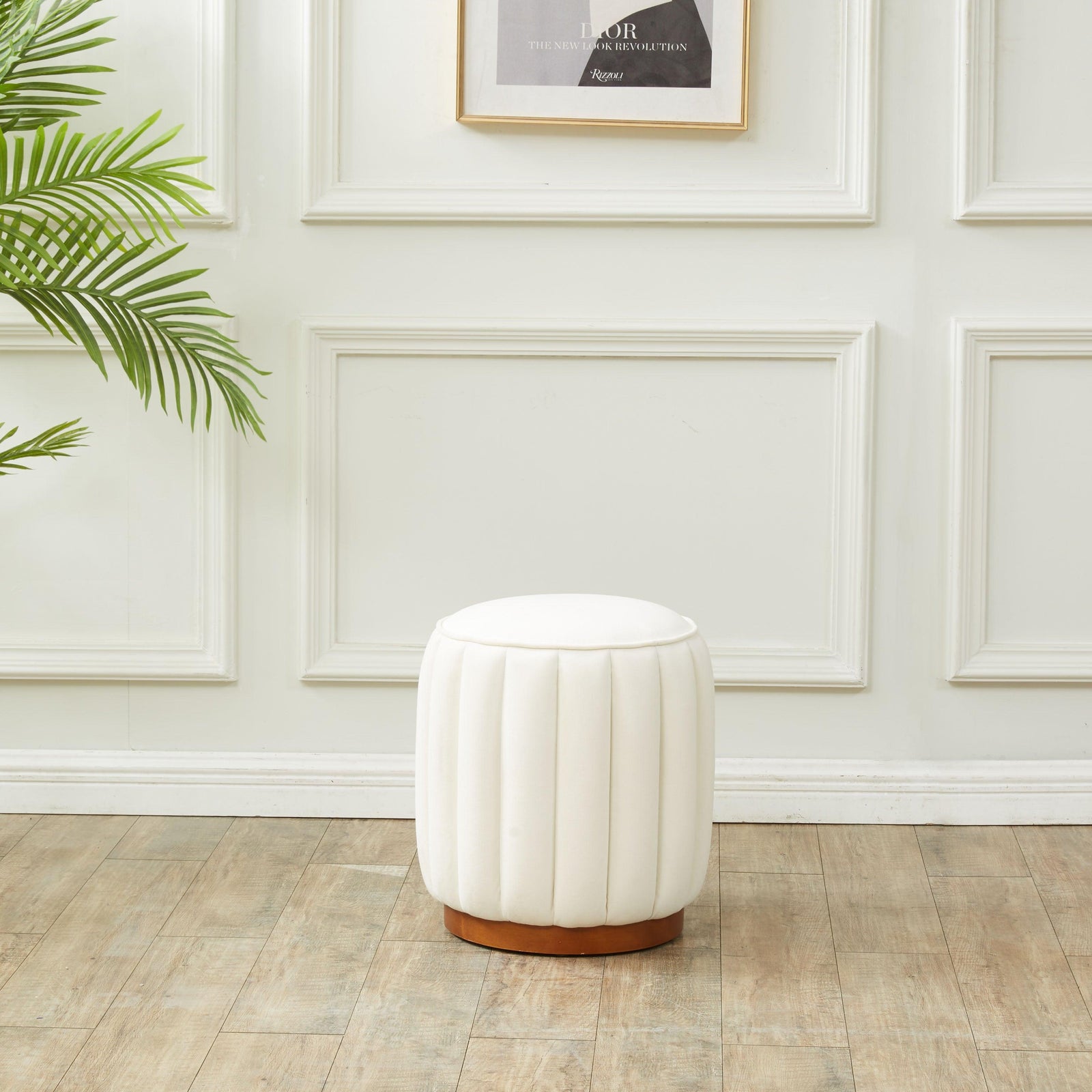 Safavieh Couture Sherrie Round Channel Tufted Ottoman OTTOMANS, POUFS, + STOOLS