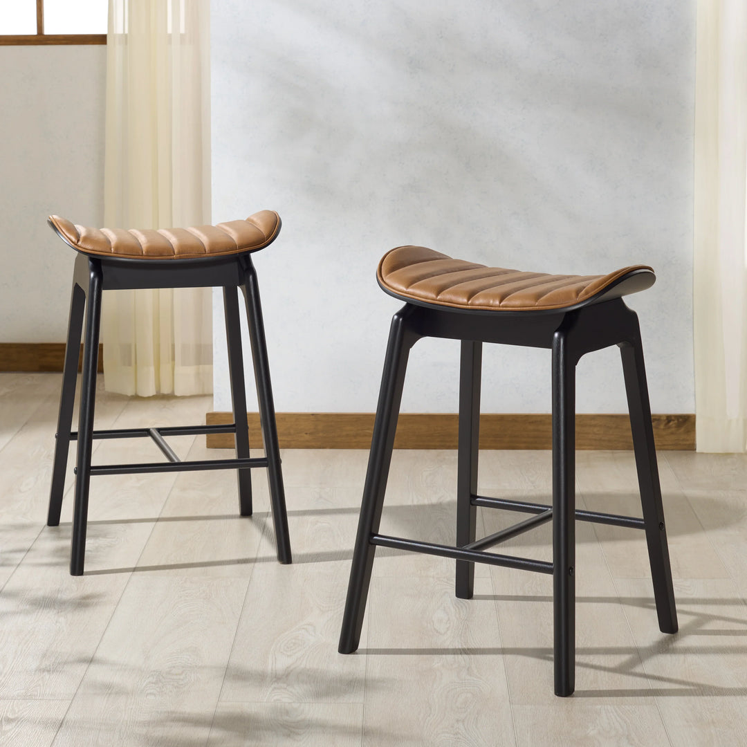 Elline Wood And Vegan Leather Counter Stool - Set of 2 - AmericanHomeFurniture